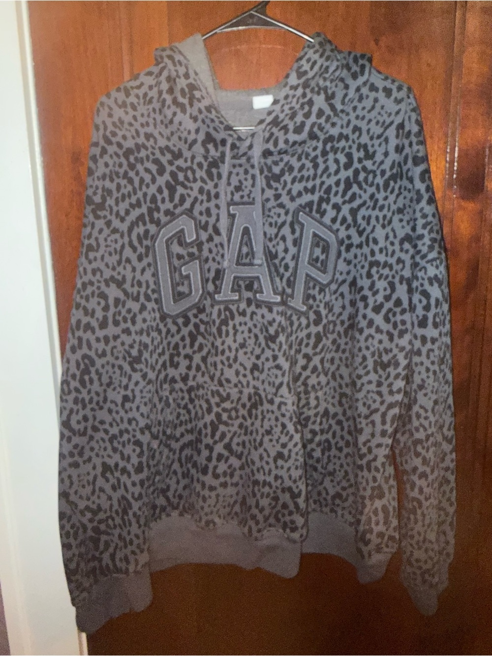 GAP Gray Leopard Print Hooded Sweatshirt